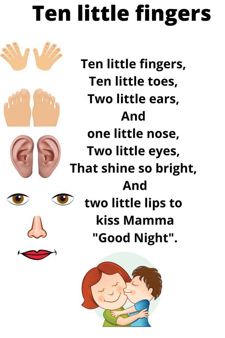 a poster with the words ten little fingers and two little ears, one little nose, two