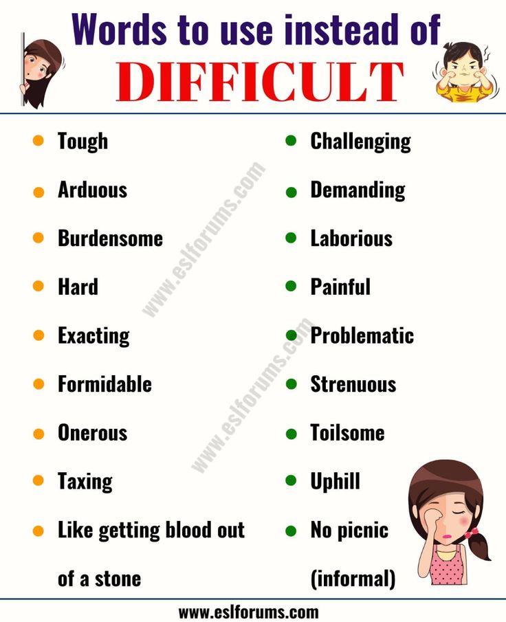 words to use instead of diffcutt in an english speaking lesson for kids