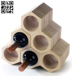 a wooden wine rack with four bottles in it