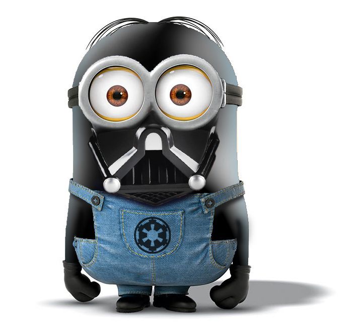 a minion in overalls with eyes wide open