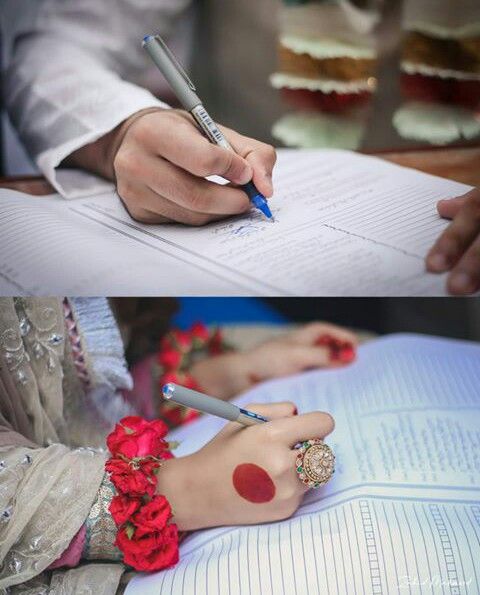 two pictures of people writing in notebooks and one has a ring on her finger