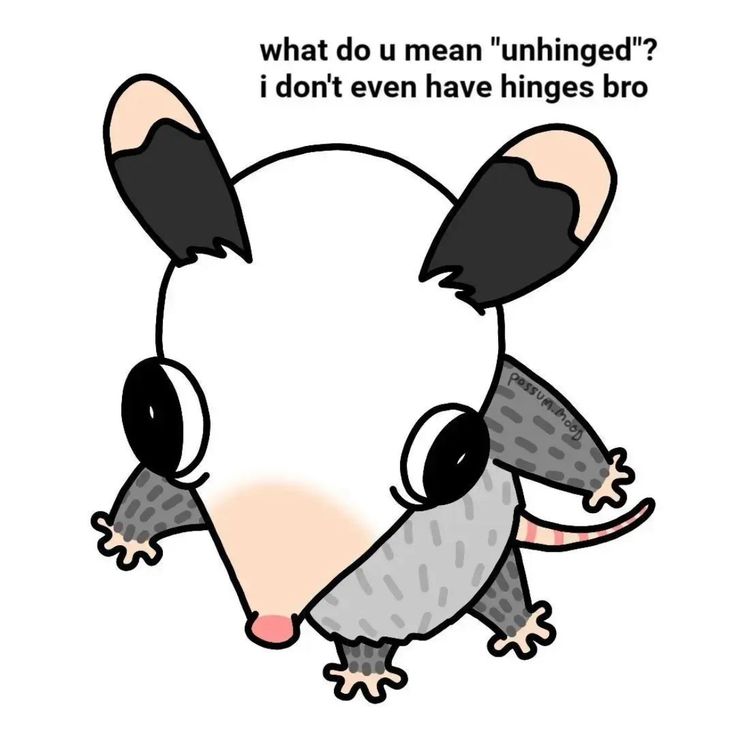 a cartoon mouse with the caption what do u mean unhinged? i don't even have hinges bro