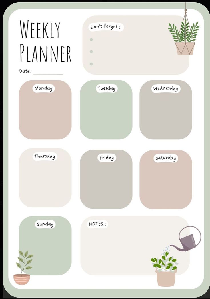 the weekly planner with potted plants on it