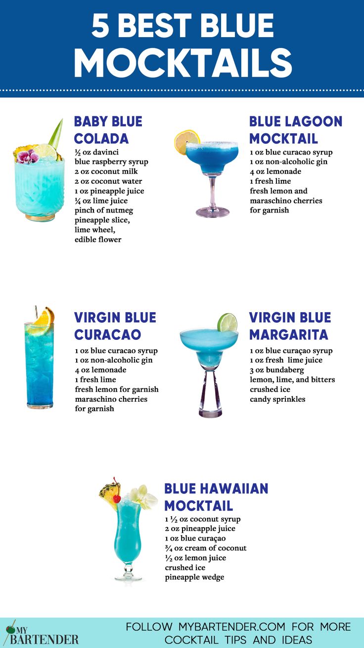 Blue Mocktails Blue Mocktail, Mocktail Drinks, Bartender Drinks, Alcohol Free Drinks, Blue Drinks, Drink Recipes Nonalcoholic, Yummy Alcoholic Drinks, Refreshing Drinks Recipes, Alcoholic Cocktails