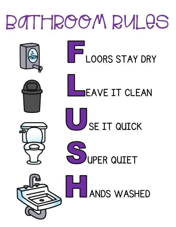 the bathroom rules are in purple and black