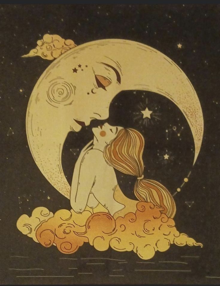 an image of a couple kissing on the moon with stars and clouds in the background