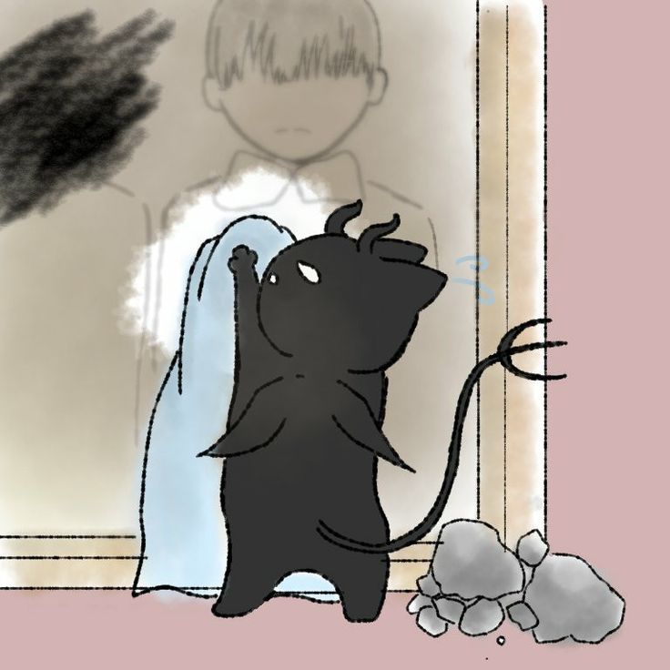 a drawing of a dog looking at its reflection in a mirror with hair flying around