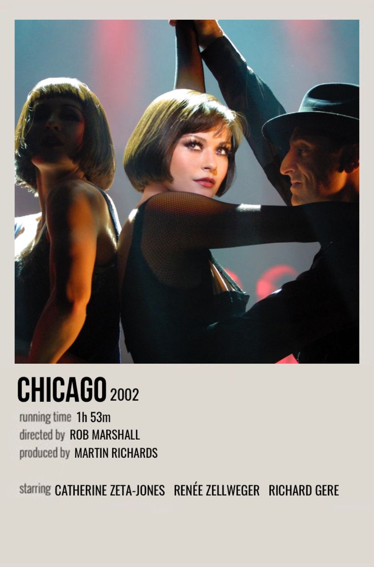 the poster for chicago shows two women in black dresses and one man in a fedora