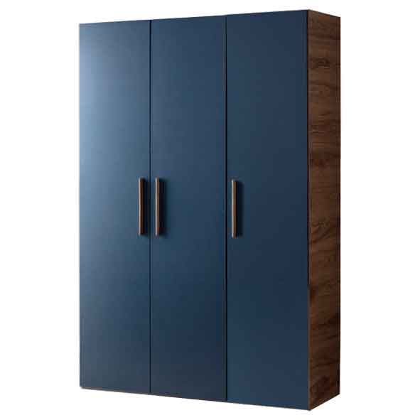 a tall blue cabinet with two doors