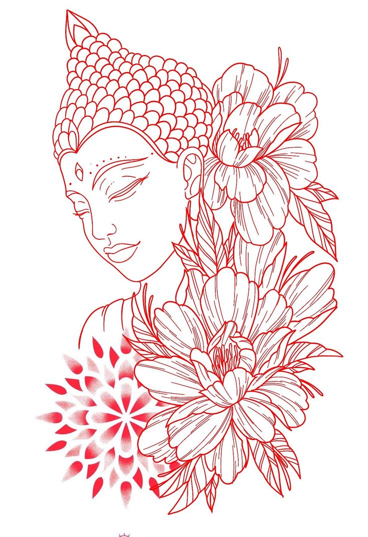 a drawing of a buddha with flowers in front of her face and the words, i am