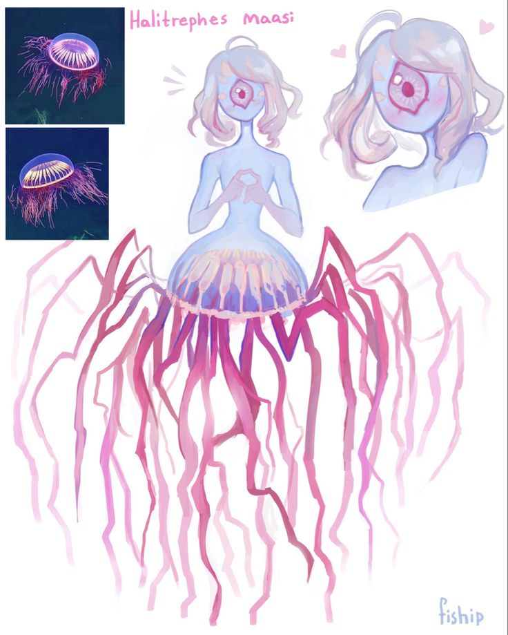 an illustration of jellyfishes and a girl in a dress