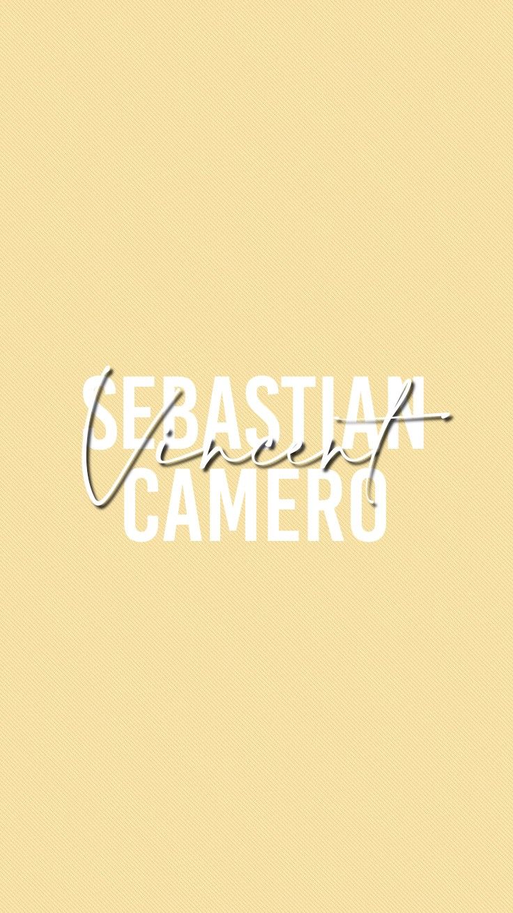 the words sebastian camera are written in white on a yellow background