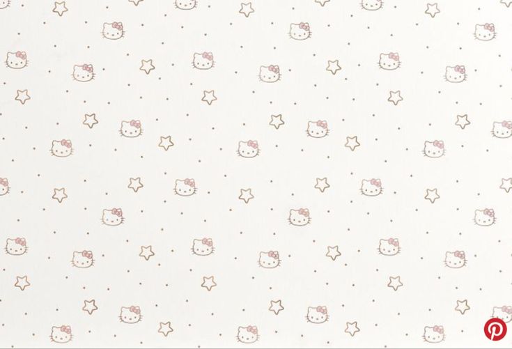 the hello kitty wallpaper is white and has pink polka dots, stars and cats on it