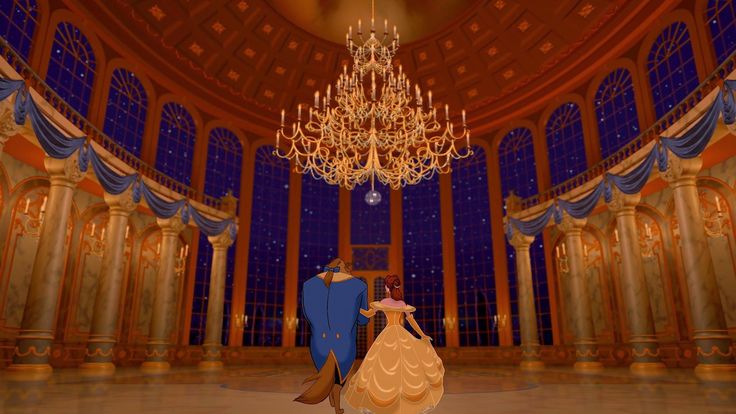 the princess and the frog are standing in front of a chandelier