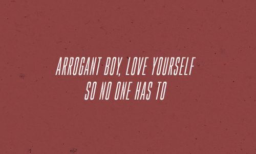 a red background with white text that says, arrogant boy, love yourself so no one has to