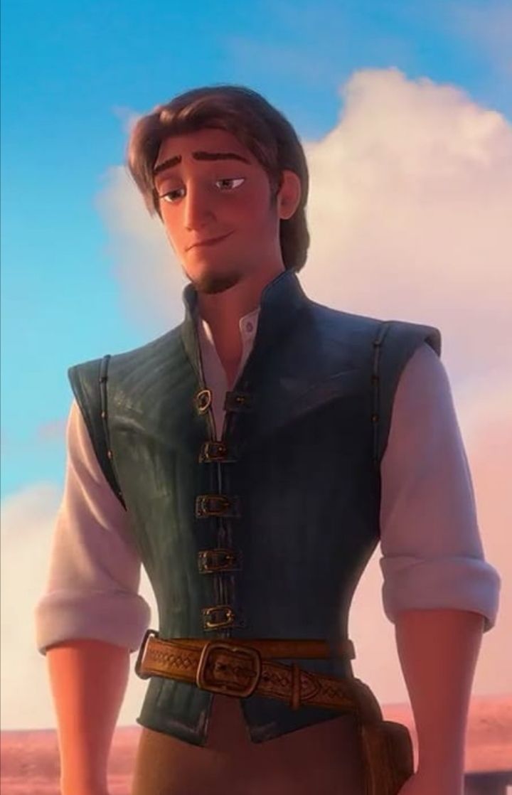 an animated man in a blue vest and brown pants