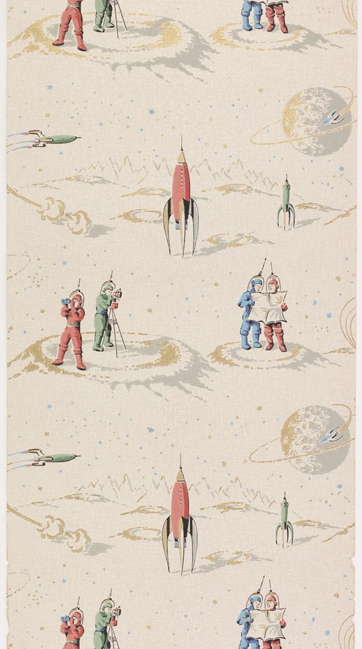 an image of children playing in the snow with skis and space shuttles on it