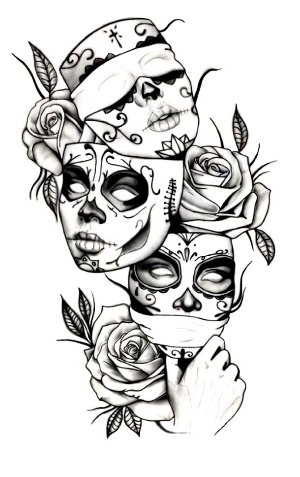 a skull and roses tattoo design