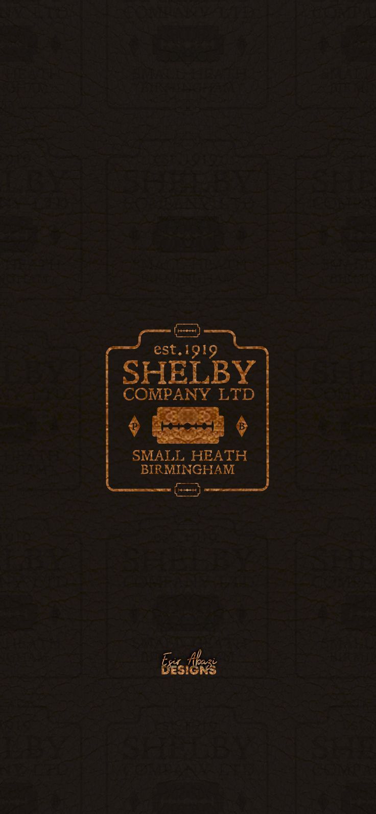 the shelby company logo is shown in gold on black paper, and it appears to be lit up