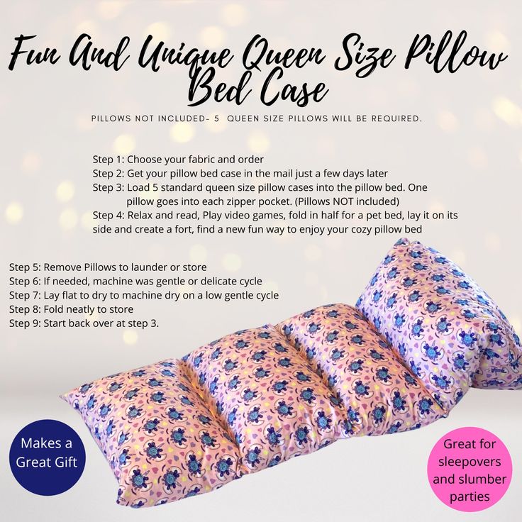 an advertisement for a bed case with flowers on it and the text fun and unique queen size pillow