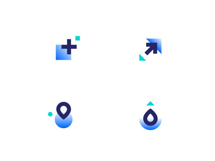 the different symbols are shown in blue and green colors, including an arrow, water drop,