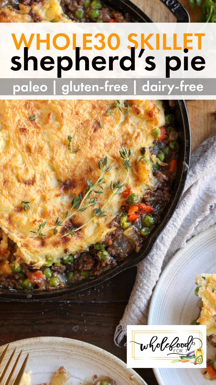 whole 30 skillet shepherd's pie with text overlay