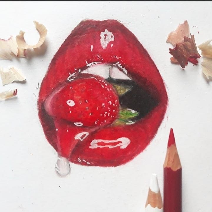 Strawberry lips 👄🍓 | Watermelon drawing, Fruits drawing, Strawberry drawing