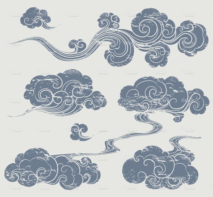 clouds in the shape of waves and swirls on a light gray background stock photo