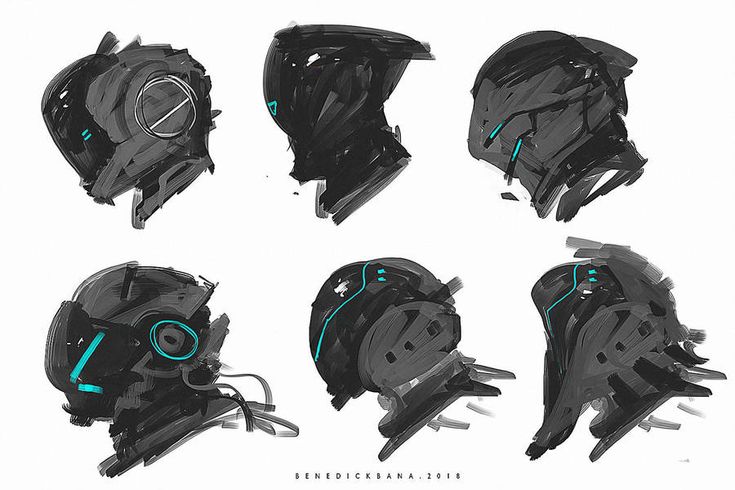 four different views of some kind of helmet