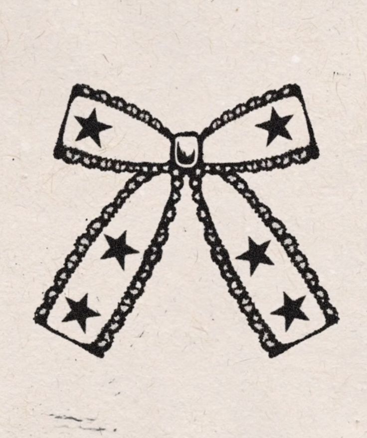 a black and white drawing of a bow with stars on it's back side