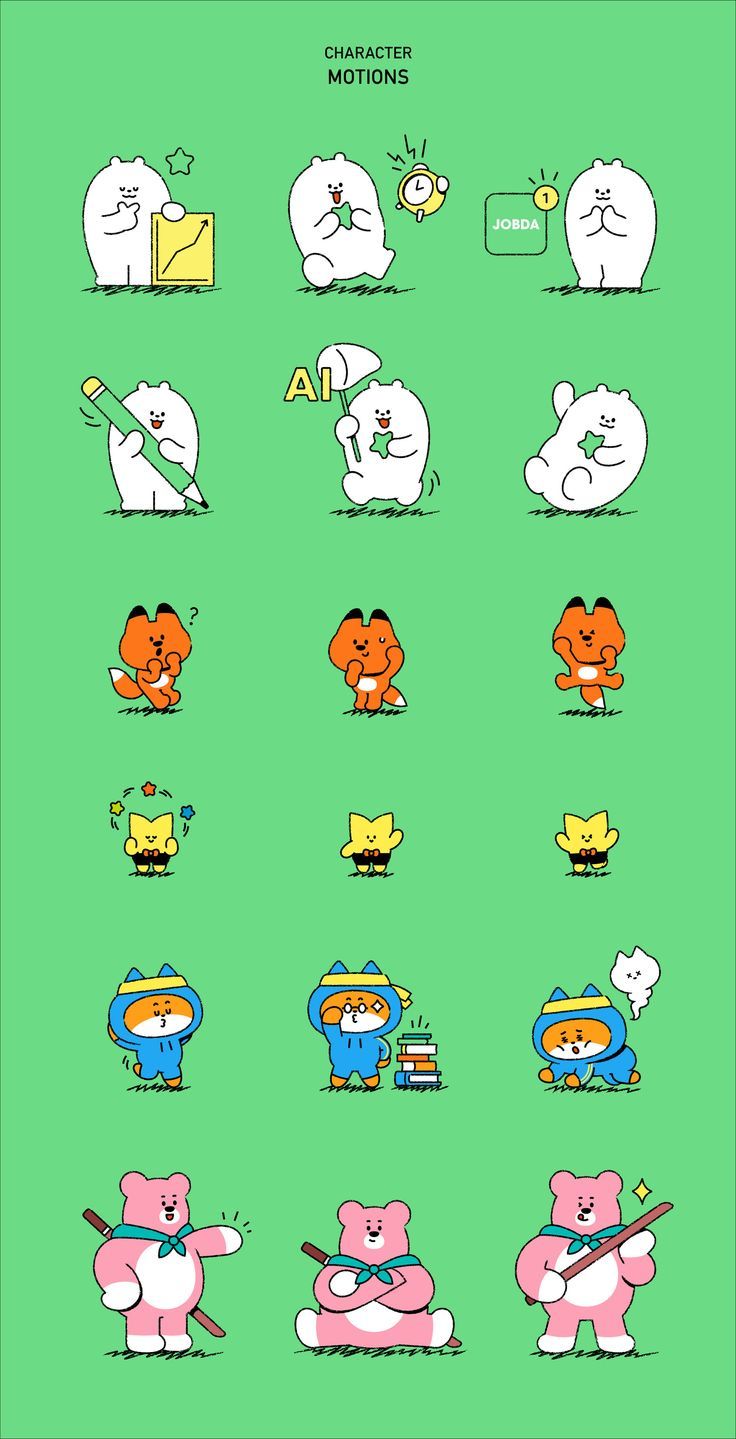 cartoon character stickers with different animals and food items on the bottom right hand corner