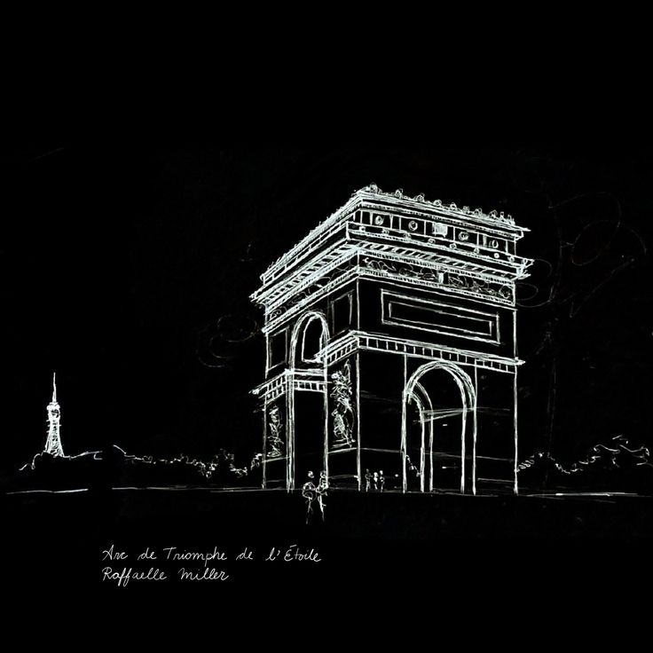 Sketch of the Arc de Triomphe in Paris,France Black And White Building Drawings, France Monuments Drawing, Paris At Night Drawing, Big Ben Drawing, Perspective Sketches, Paris Skyline Drawing, Bubble Diagram Architecture, Paris Skyline Silhouette, Kindle Wallpaper