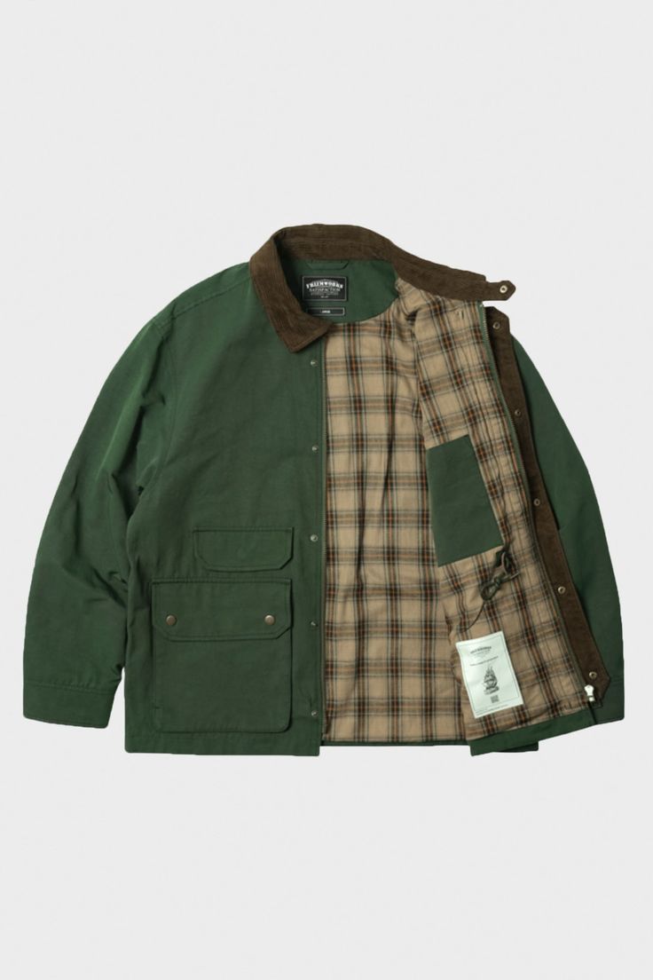 The Royal Hunting Jacket offers a classic style with a heritage hunting jacket style. Featuring tough CPN pitch fabric, corduroy accents and a flannel check lining, it offers both rugged style and a touch of formality. Customize the silhouette with an adjustable waist strap and utilize multiple pockets for convenience. Forest Green Colorway. Cryptidcore Jacket, Vintage Jacket Aesthetic, Hunting Fashion, Forest Fashion, Hunting Jacket, Hunting Jackets, Guys Clothing Styles, Rugged Style, Waist Strap