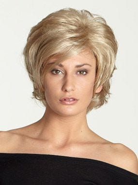 The Kristin Synthetic Wig by Aspen is a curly shag with long bangs. Layered Undercut, Bob With Long Bangs, Undercut Bob, Wig Outlet, Ponytail Hair Piece, Best Wig Outlet, Monofilament Wigs, Side Swept, Wavy Curly Hair