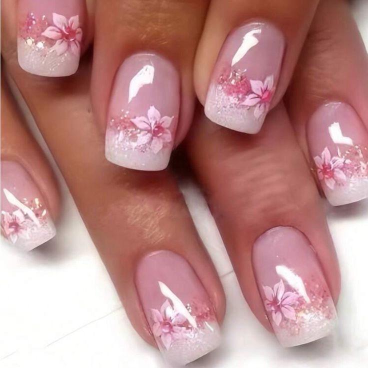 24 Pieces Light Colored Nails, Ballet Designs, Colored Nail Tips, Press Nails, Glitter Rosa, Acrylic Nail Set, Ombre Nail, Nagel Tips, Fake Nails With Glue