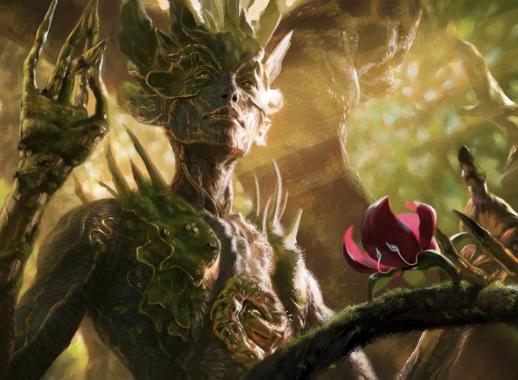 an image of a creature in the woods with flowers on its head and hands out