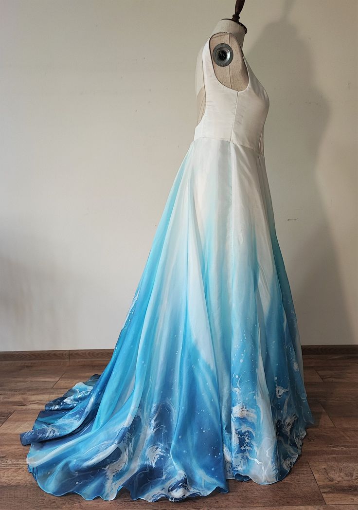 Water Themed Wedding Dress, Silver And Blue Wedding Dress, Galaxy Wedding Theme Dresses, Wedding Jumpsuits, Wedding Dress Skirt, Easy Bun Hairstyles For Long Hair, Ombre Wedding Dress, Ocean Dress, Blue Wedding Dress