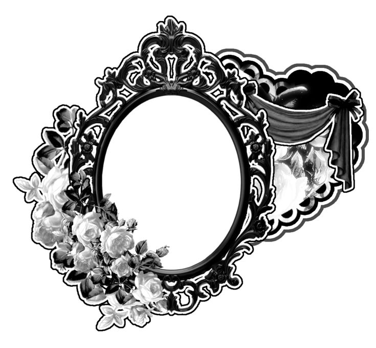 an ornate black and white photo frame with flowers