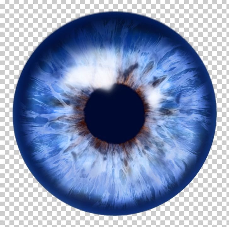 an eyeball with blue and white colors on it's iris is seen in this image