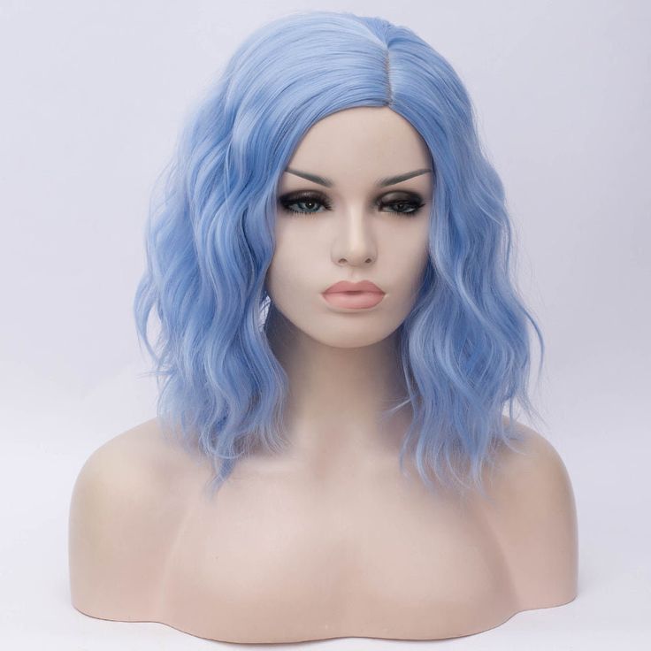 Best Price Guarantee! FREE wig cap with every wig purchase, SAVE $15. FREE Australia Wide Standard delivery, SAVE at least $10. Materials: Premium heat resistant synthetic fiber, can be styled by heat up to 160 o C Wig cap: Average cap size which comes with adjustable strap Melbourne based wig store and offers next business day fast dispatch service for all online orders. I LOVE WIGS enhance you look no matter what the occasion with our hand made amazing wig!  Here at I LOVE WIGS You will find t Short Bob Wavy, Bob Wavy, Short Wavy Bob, Celebrity Wigs, Anime Wigs, Women Cosplay, Curly Bob Wigs, Blue Wig, Halloween Wigs