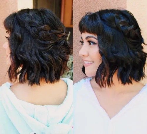 Wedding Updos For Medium Hair With Bangs, Short Wedding Hairstyles For Bridesmaids, Wedding Hair With Bangs, Shoulder Length Updo, Wedding Hair Bangs, Goth Prom, Short Bangs, Up Dos For Medium Hair, Hair With Bangs