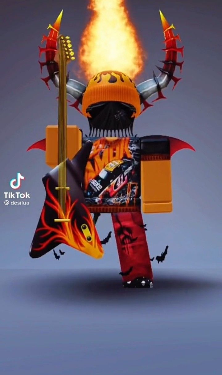 an image of a cartoon character holding a guitar with flames coming out of his mouth