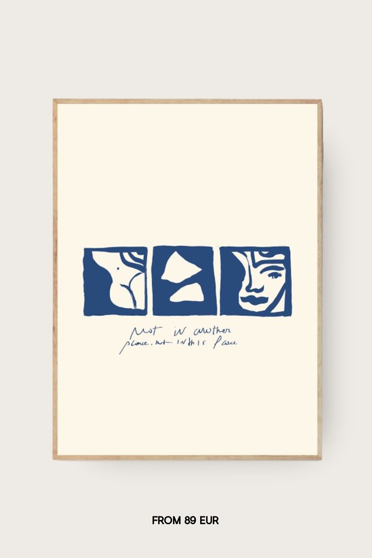 a blue and white print with the words from 90 eur on it in three different shapes