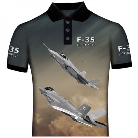 two fighter jets flying in the sky on a polo - shirt with an image of clouds behind them