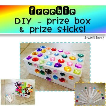 a box with lots of different colored beads on it and the words freebie diy - prize box & prize sticks