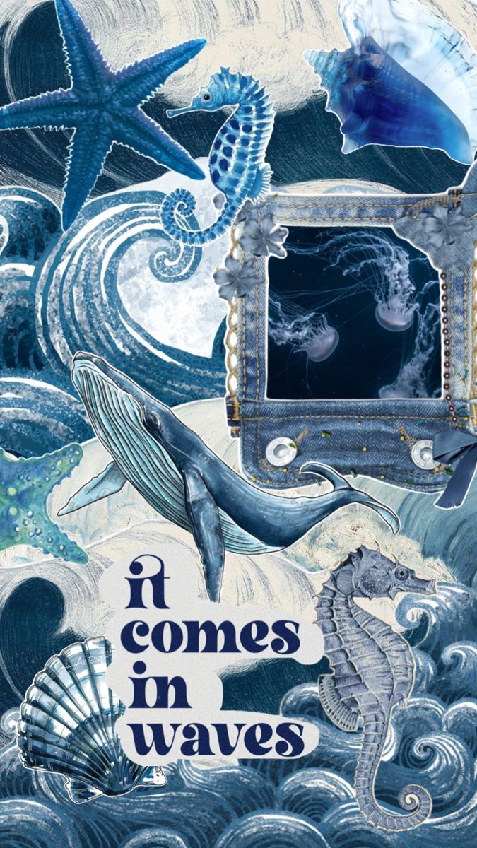 a poster with an ocean scene and sea animals