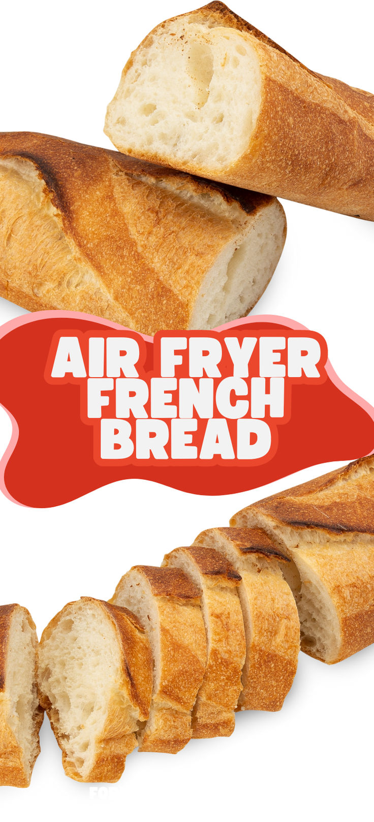 an air fryer french bread cut in half with the words air fryer on it