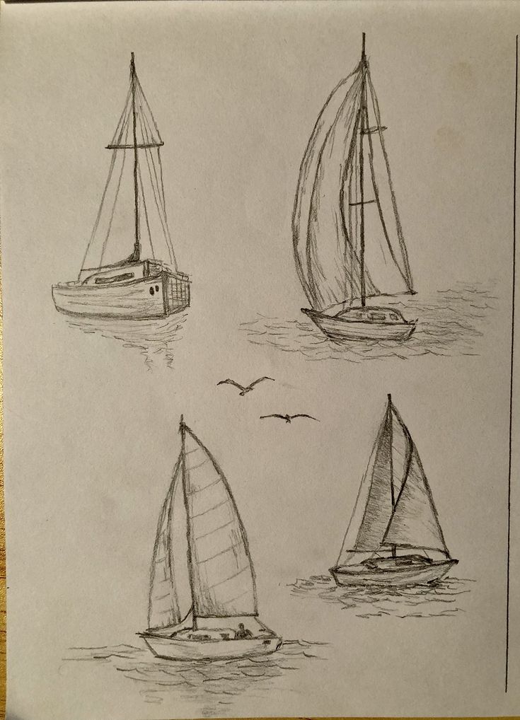 four sailboats are shown in this drawing