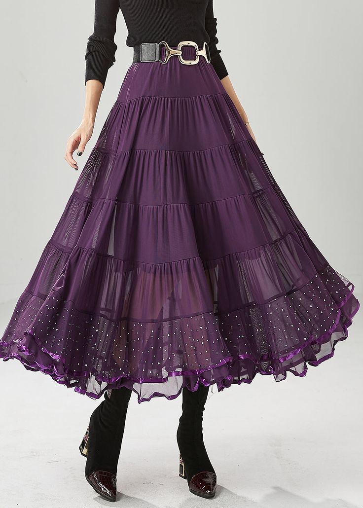 Dull Purple, Skirts Fall, Chiffon Skirts, Mode Purple, Purple Outfits, Purple Skirt, Skating Dresses, Fall Skirts, Chiffon Skirt