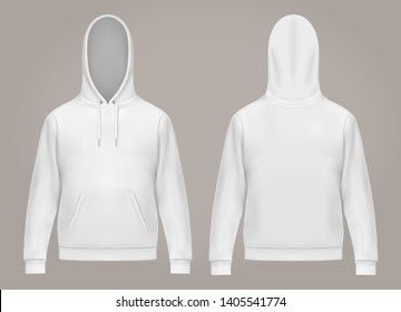 a white hooded sweatshirt with a hoodie on the front and back side, mock up